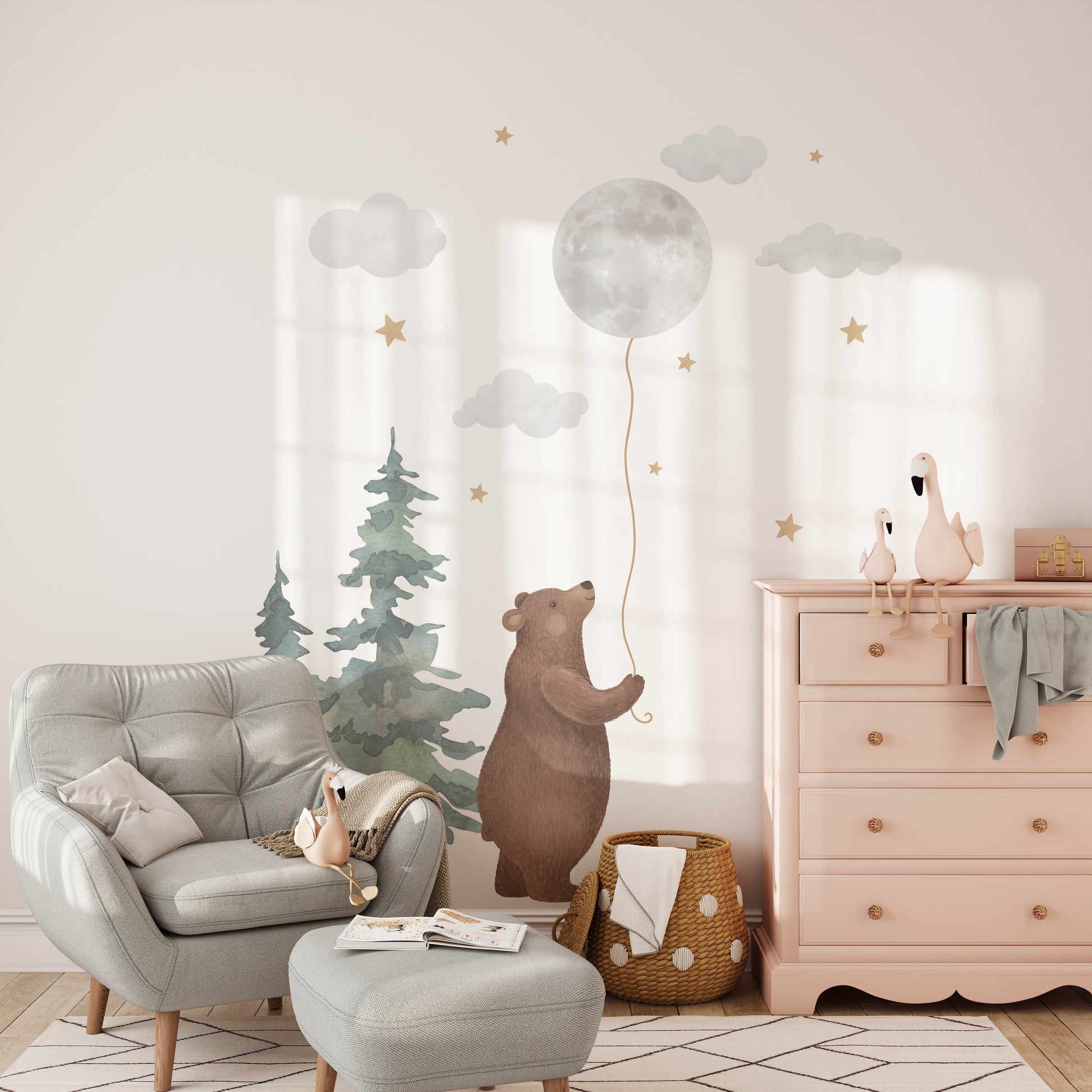 Bear & Moon Nursery Wall Decals - Wall Decals - Fable and Fawn