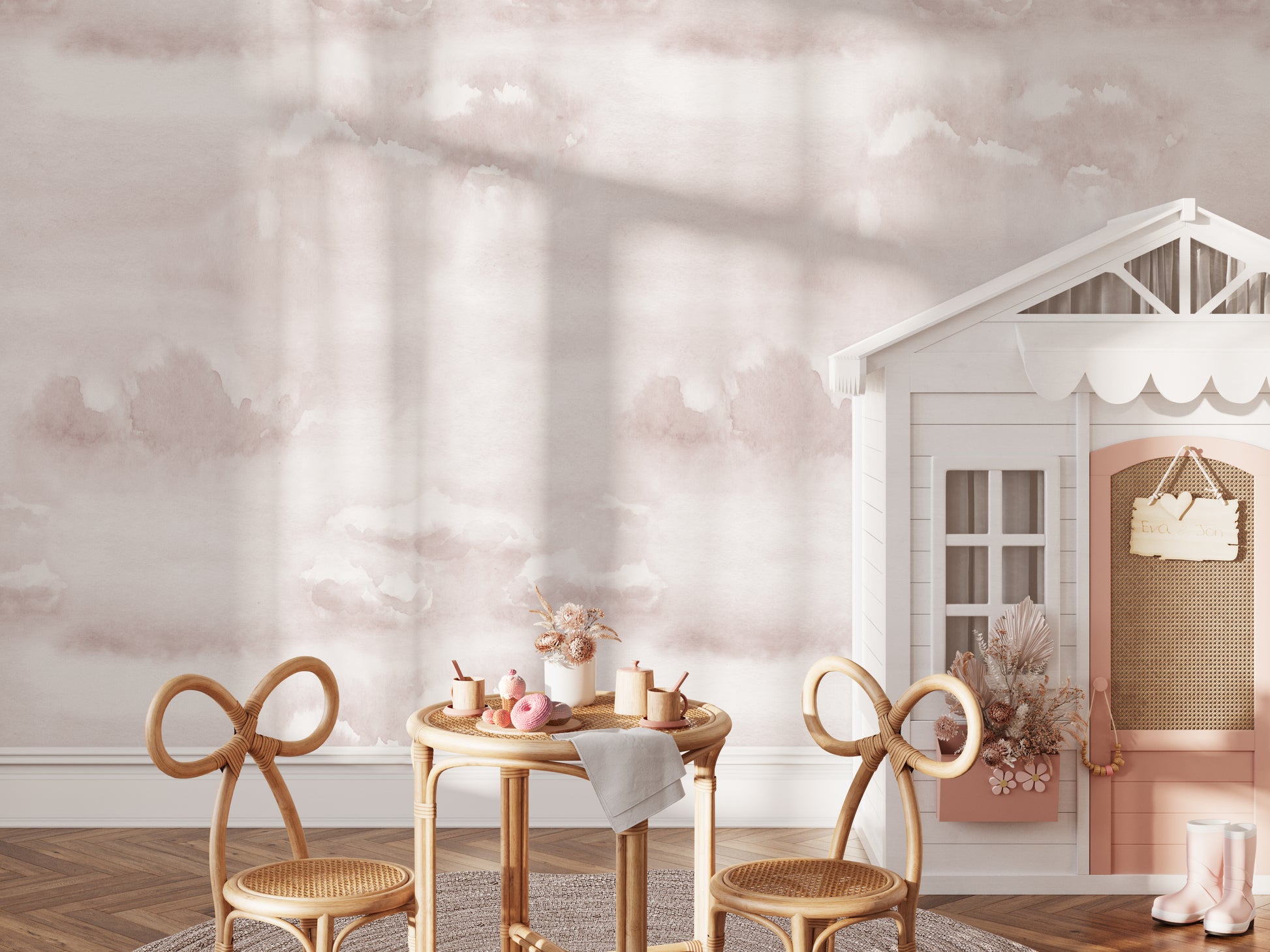 Pink Sky and Cloud Wallpaper - Wall Mural - Fable and Fawn