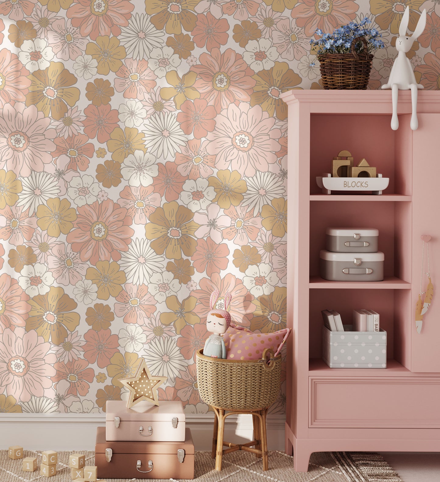 Flower Boho Wallpaper for kids room, Fable and Fawn, FablexFawn,