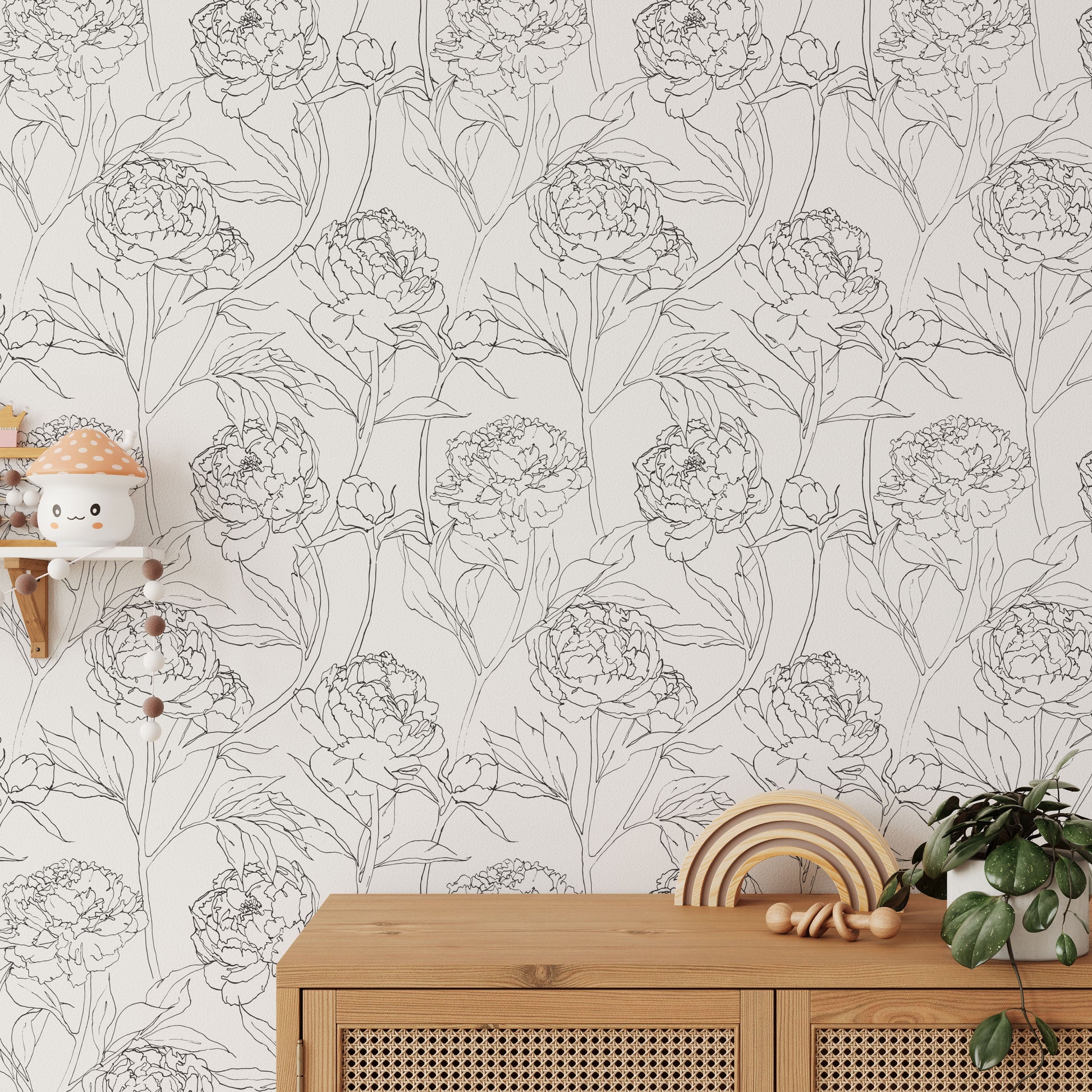 Peony Black White Wallpaper - Wallpaper - Fable and Fawn 