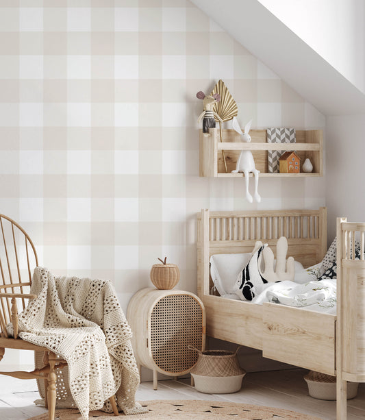 Gingham Wallpaper (Beige) - Wallpaper - Fable and Fawn