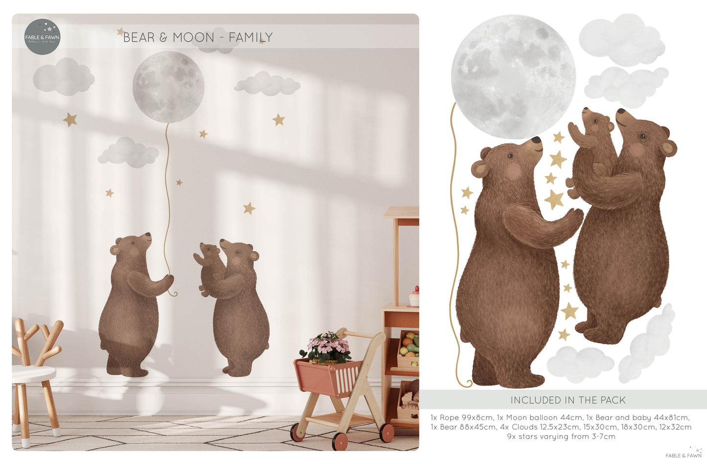 Bear & Moon Nursery Wall Decals - Wall Decals - Fable and Fawn