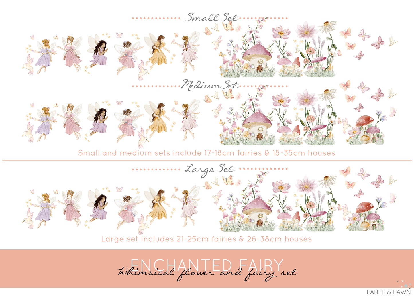 Enchanted Fairy Wall Stickers (Medium Set) - Wall Decals - Fable and Fawn
