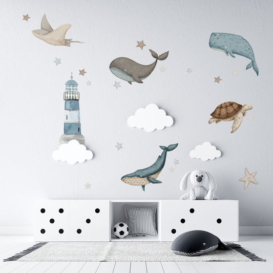 50% OFF - Baby Whale Decal Set - Wall Decals Australia - Fable and Fawn