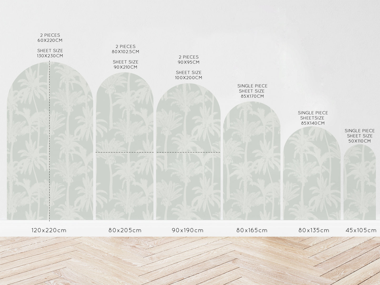 Sage Palms Arch Wall Decal size guide