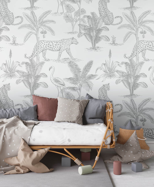 Safari Wallpaper | Leopard (Charcoal) - Wallpaper - Fable and Fawn
