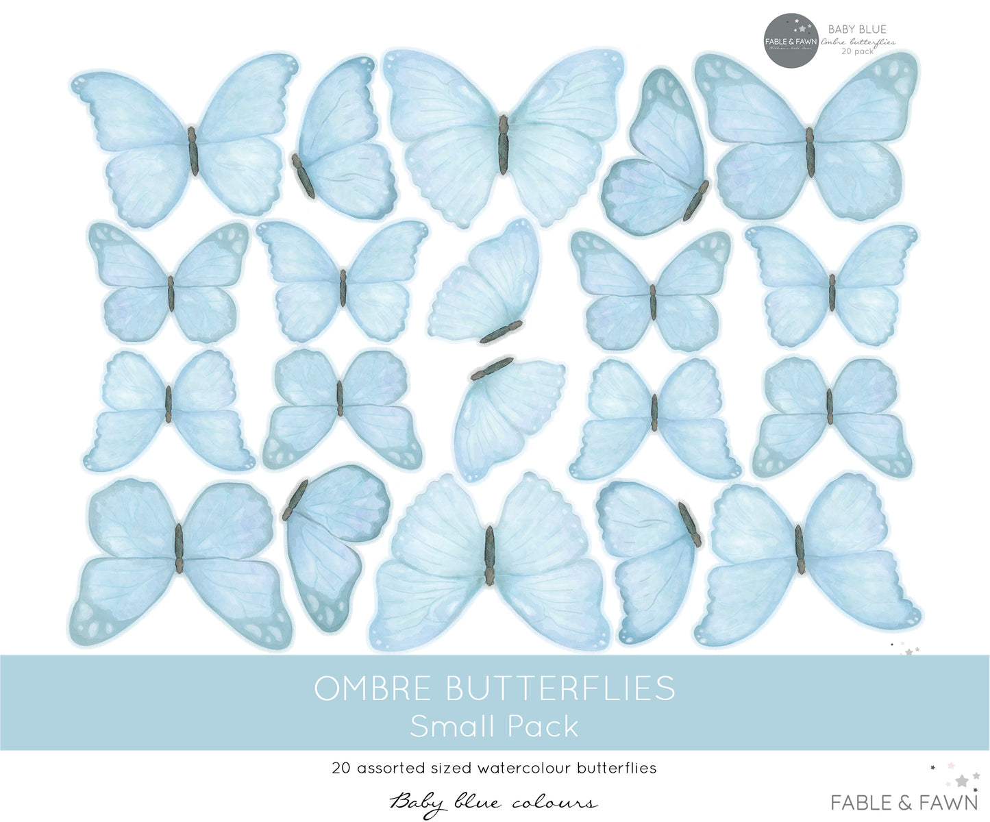 Butterfly Wall Decals (Light Blue) - Wall Decals - Fable and Fawn