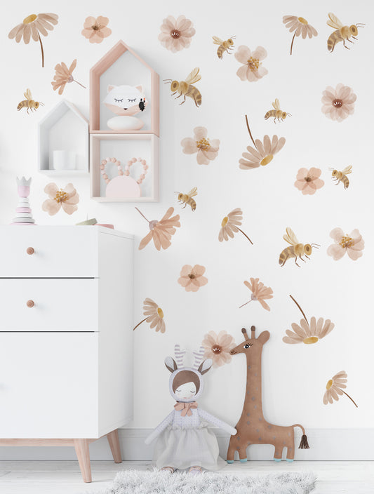 Flower and Bee - Wall Decals - Wall Decals - Fable and Fawn