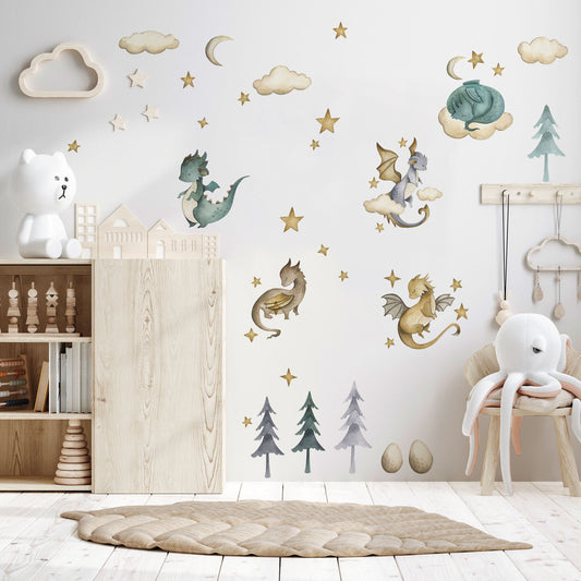 Baby Dragon Wall Decals - Green or Pink - Wall Decals - Fable and Fawn