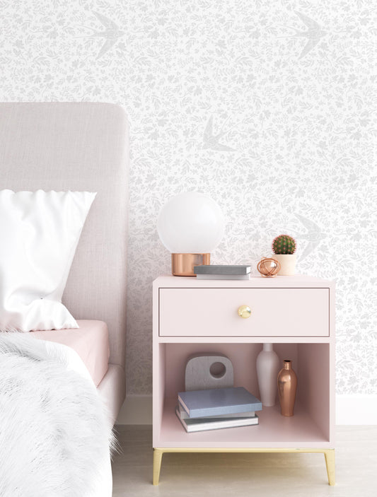 Little Birdie (Stencil) Floral Wallpaper - Wallpaper - Fable and Fawn