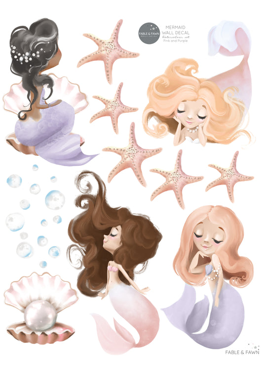 Mermaid Wall Decals (Pink & Purple) - Wall Decals - Fable and Fawn