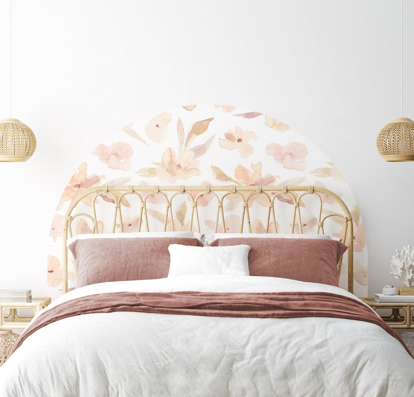 Bedhead Wall Decal (Peach Floral) - Wall Decals - Fable and Fawn