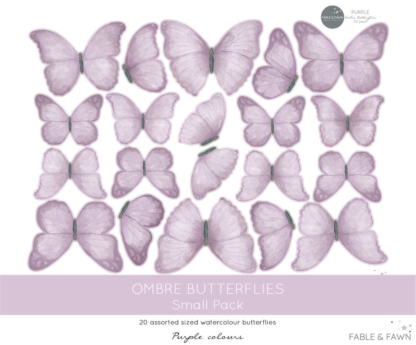Butterfly Wall Decals (Purple) - Wall Decals - Fable and Fawn