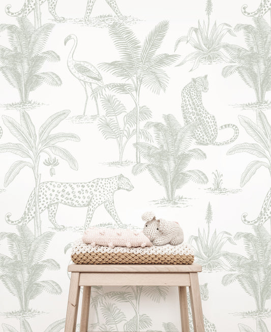 Safari Wallpaper | Leopard (Sage) - Wallpaper - Fable and Fawn