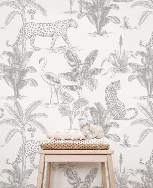 Safari Wallpaper | Leopard (Charcoal) - Wallpaper - Fable and Fawn