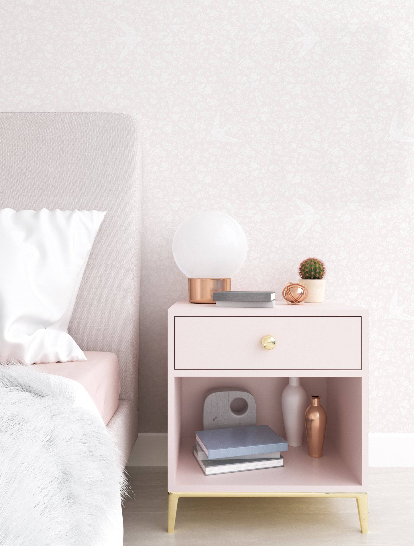 Little Birdie (Soft Pink) | Floral Wallpaper - Wallpaper - Fable and Fawn