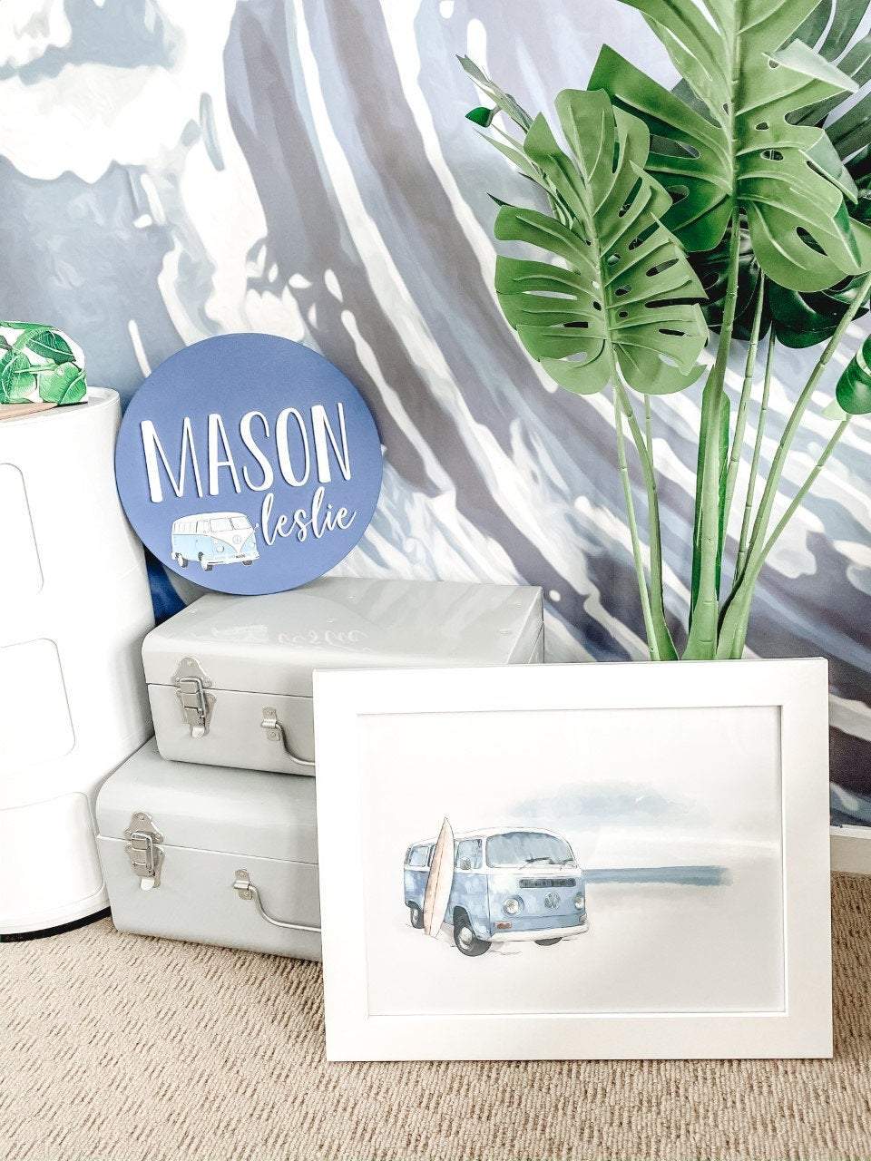 Kombi Van Print (Blue) - Kids Wall Art - Fable and Fawn