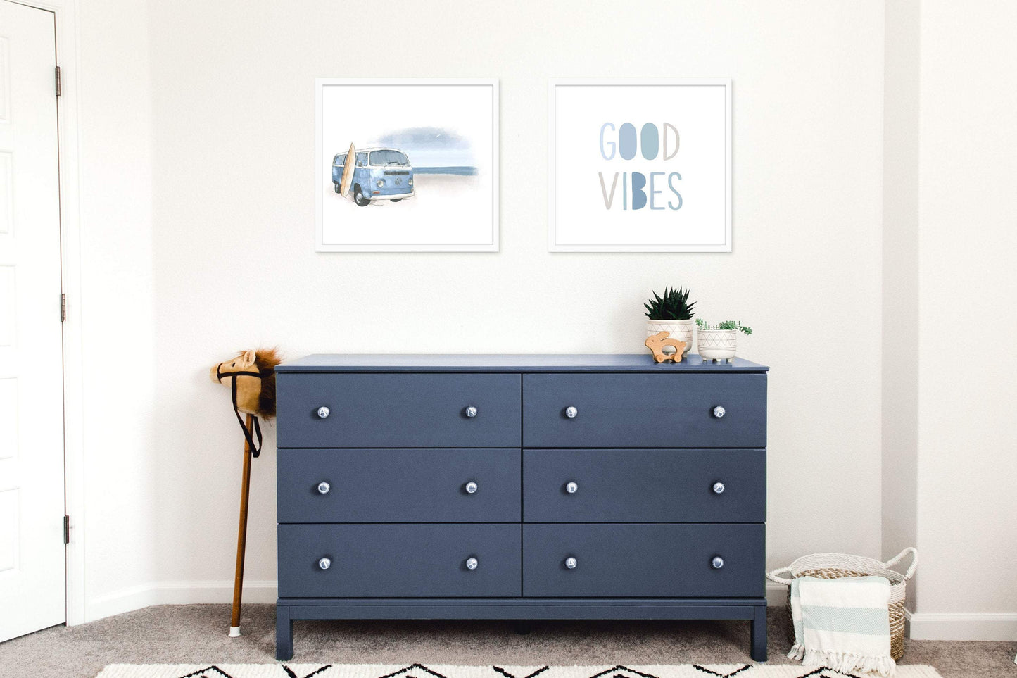 Kombi Van Print (Blue) - Kids Wall Art - Fable and Fawn