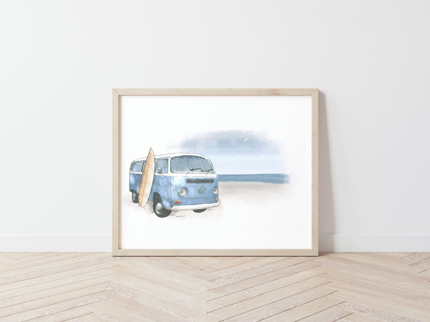 Kombi Van Print (Blue) - Kids Wall Art - Fable and Fawn