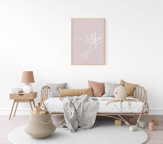 Mermaid Line Print (Pink) | Mermaid Line Wall Art - PRINT - Fable and Fawn