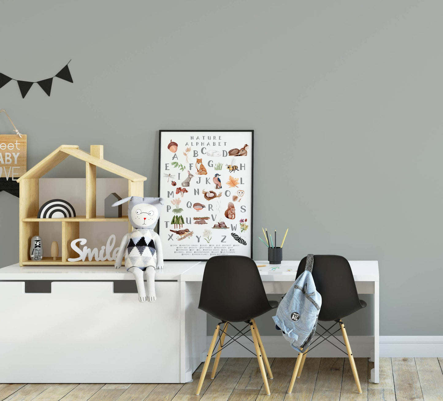 Woodland Alphabet Print (Charcoal) - PRINT - Fable and Fawn