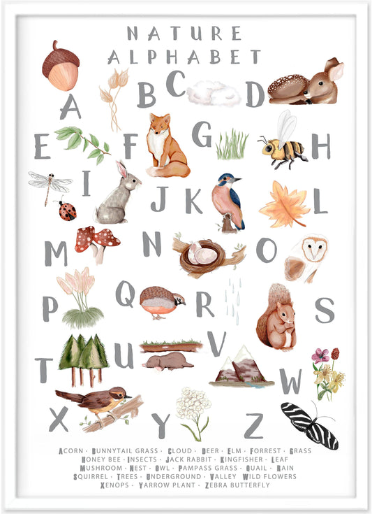 Woodland Alphabet Print (Charcoal) - PRINT - Fable and Fawn