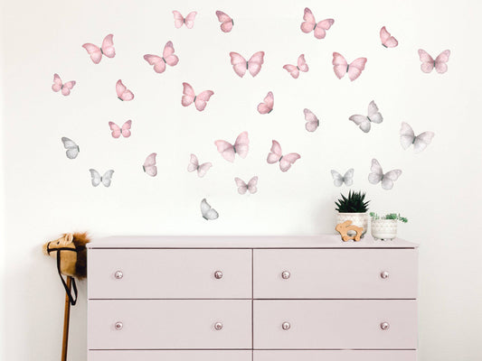 Butterfly Wall Decals (Pink & Grey) - Wall Decals - Fable and Fawn