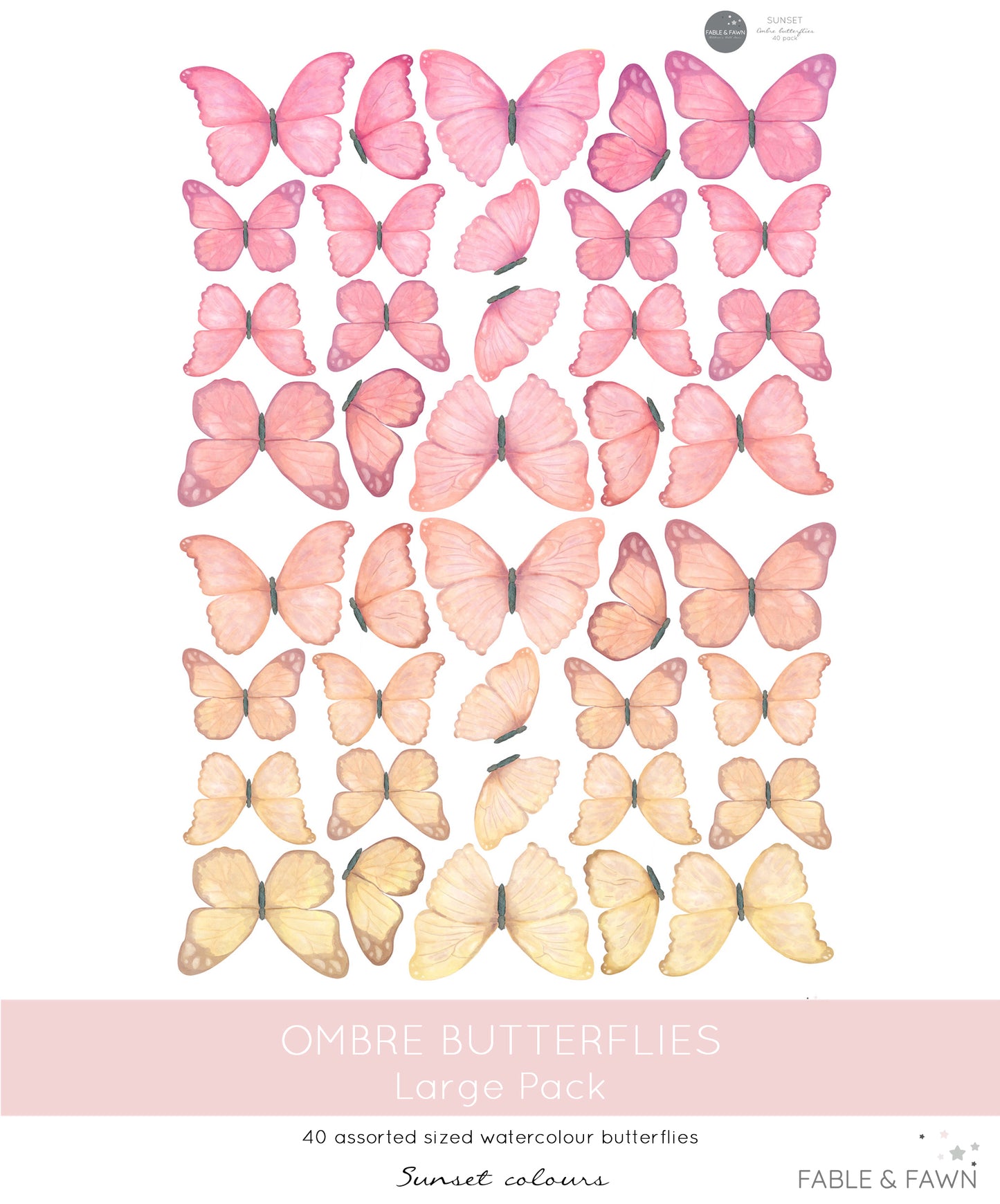 Butterfly Wall Decals (Sunset) - Wall Decals - Fable and Fawn