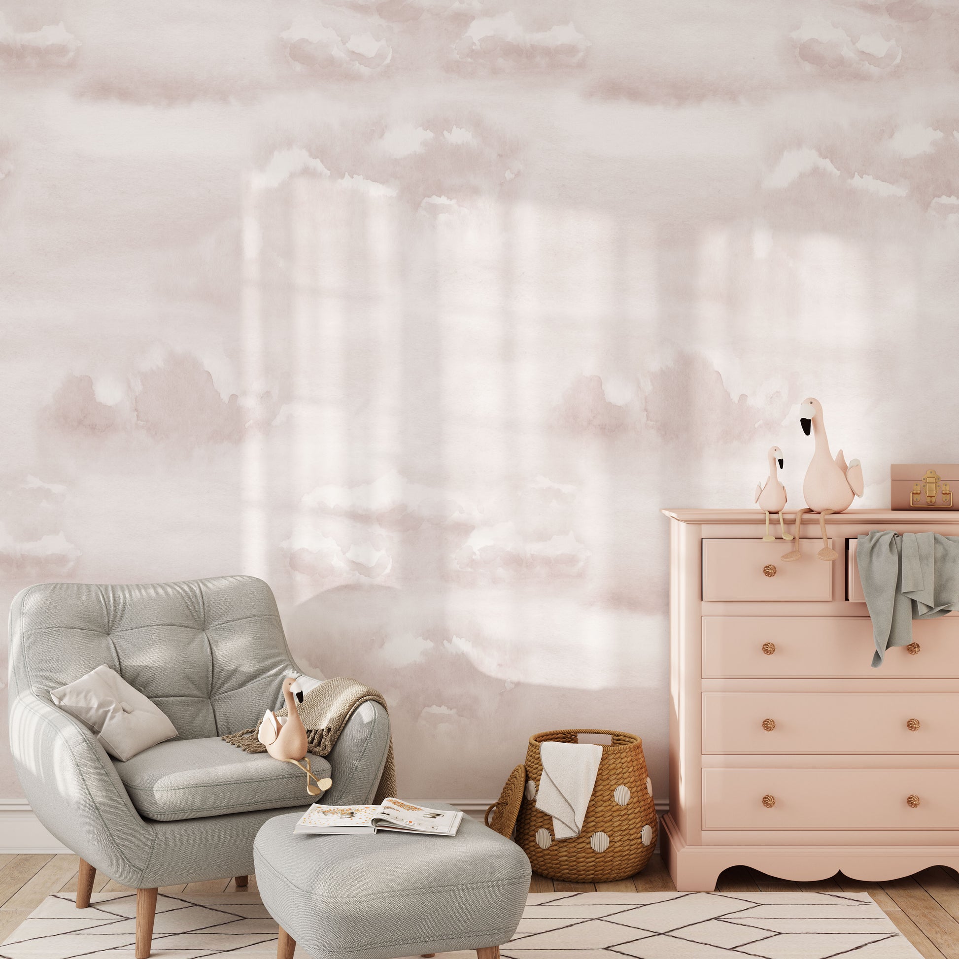 Pink Sky and Cloud Wallpaper - Wall Mural - Fable and Fawn 