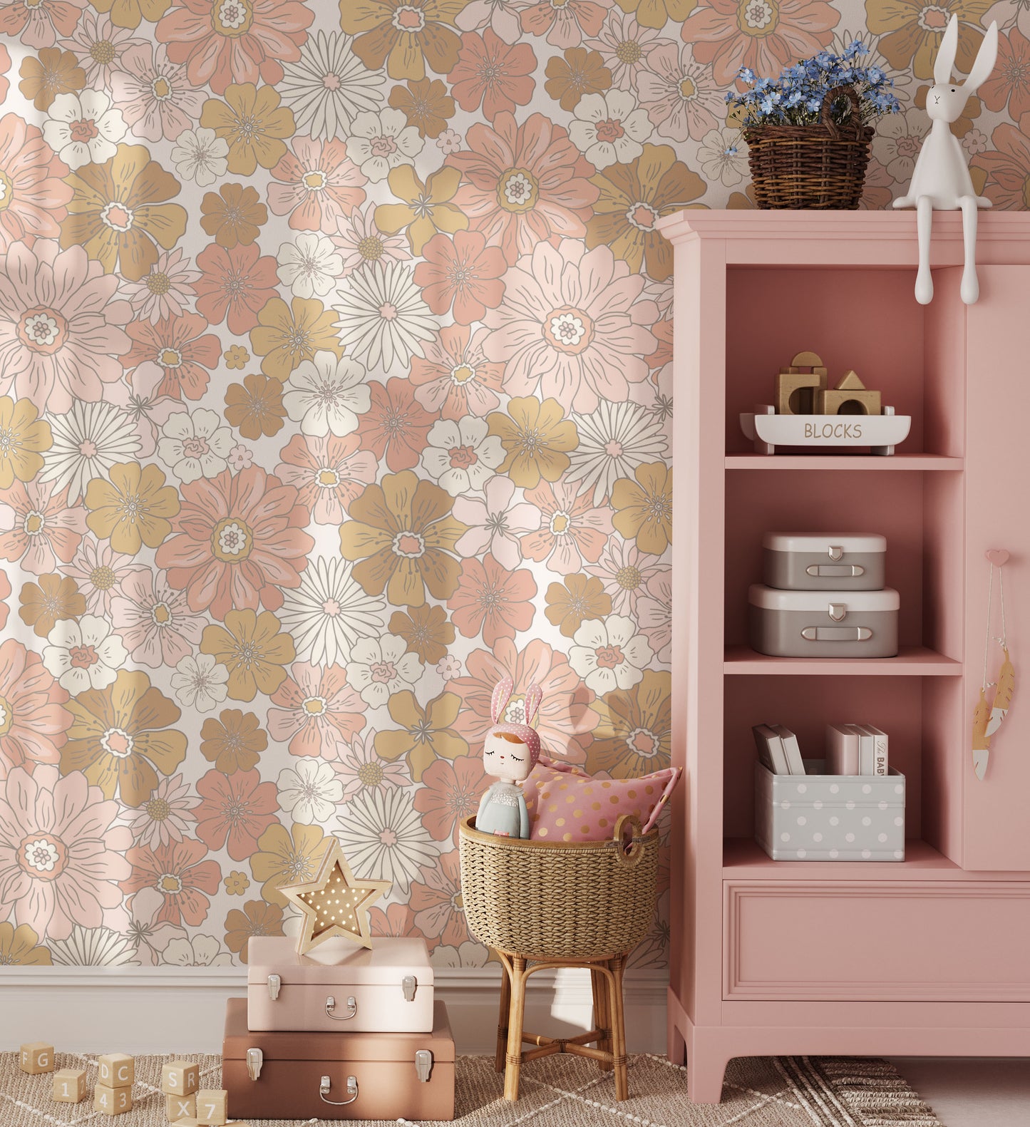 Flower Boho Wallpaper for kids room, Fable and Fawn, FablexFawn, 