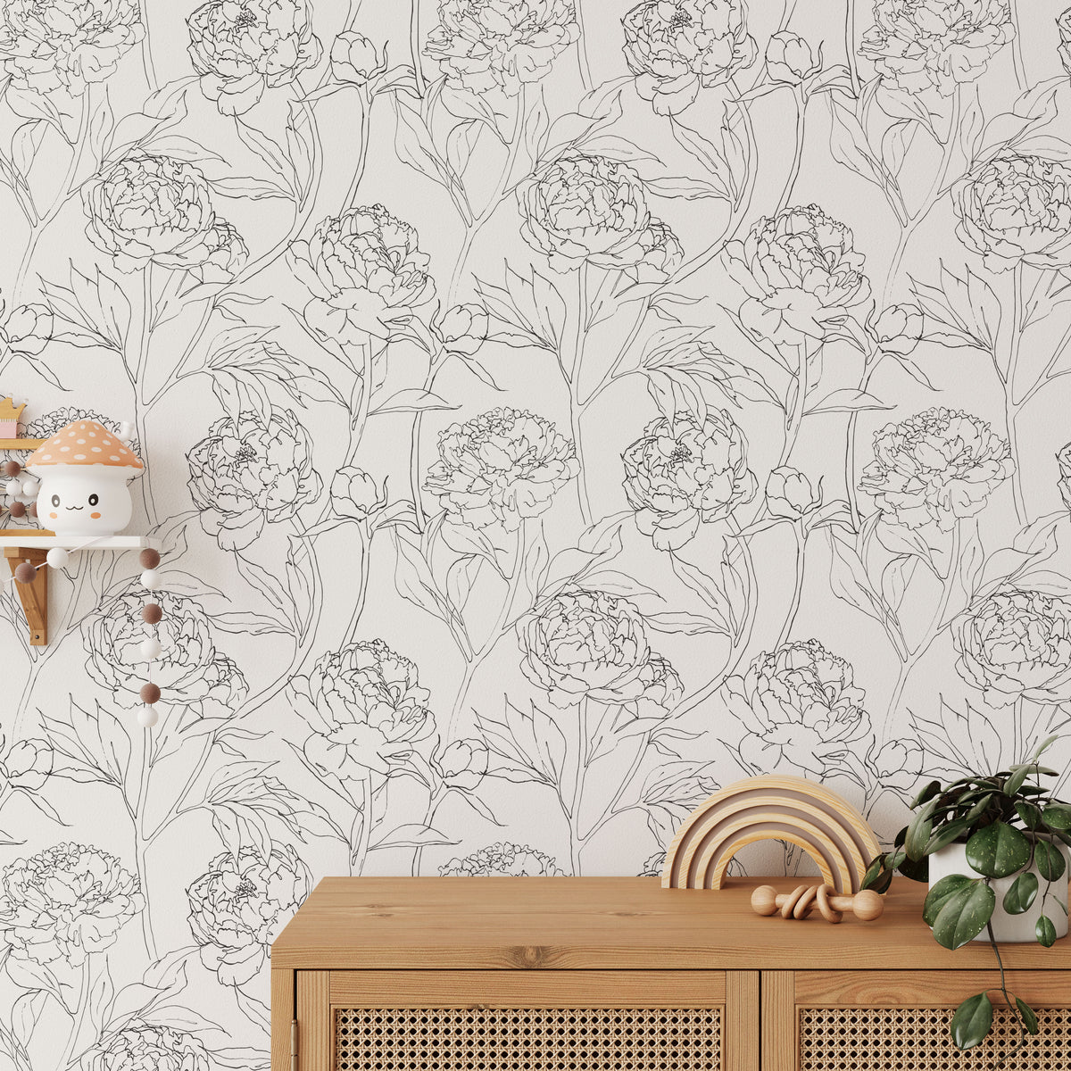 Peony Black White Wallpaper - Wallpaper - Fable and Fawn