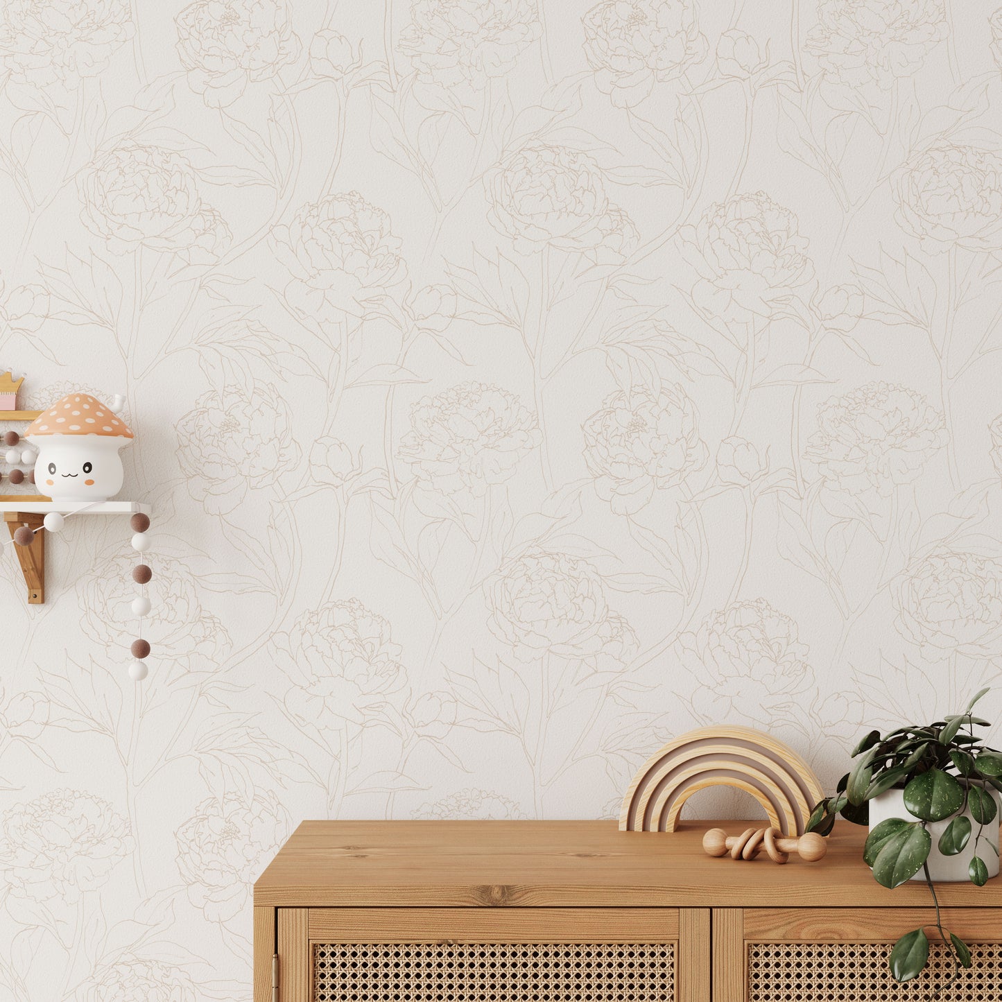 Peony Beige White Wallpaper - Wallpaper - Fable and Fawn 