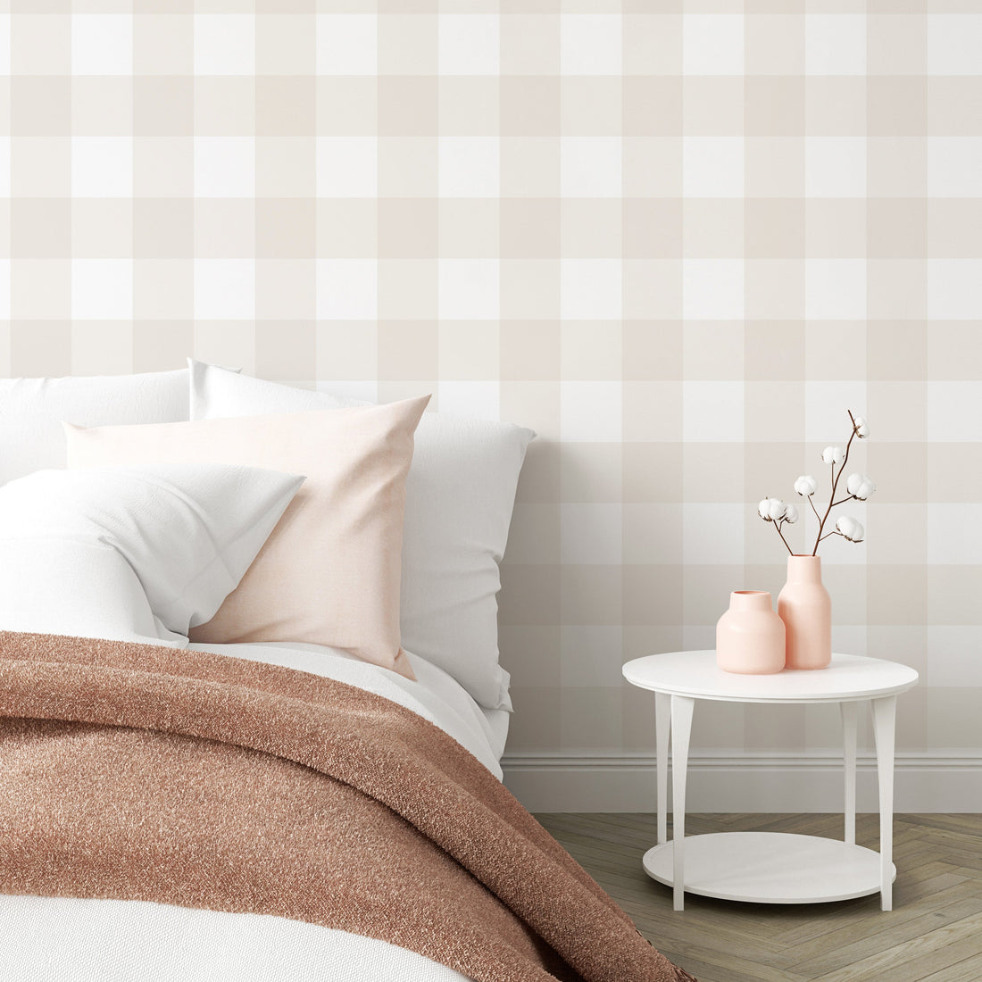 Gingham Wallpaper (Beige) - Wallpaper - Fable and Fawn