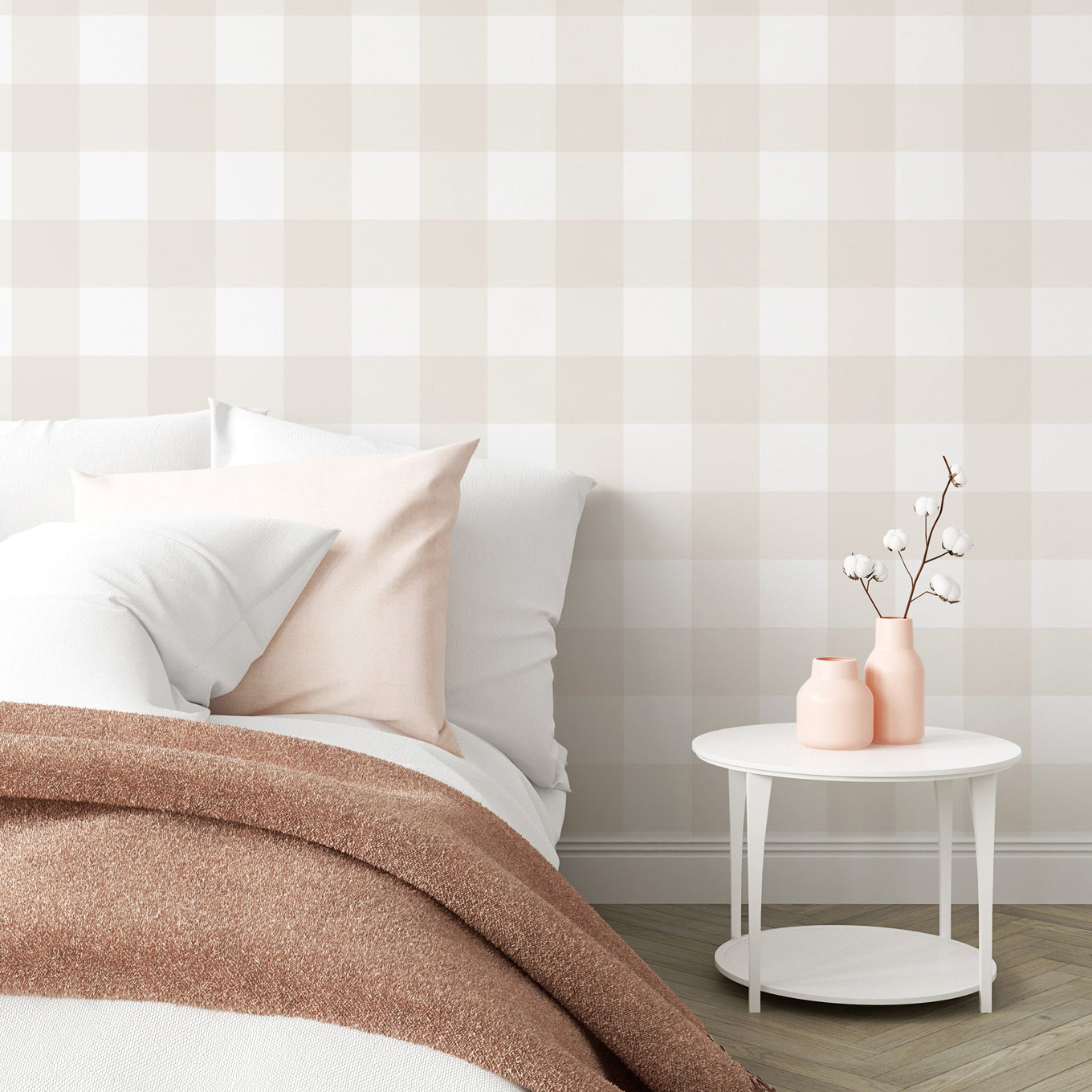 Gingham Wallpaper (Beige) - Wallpaper - Fable and Fawn