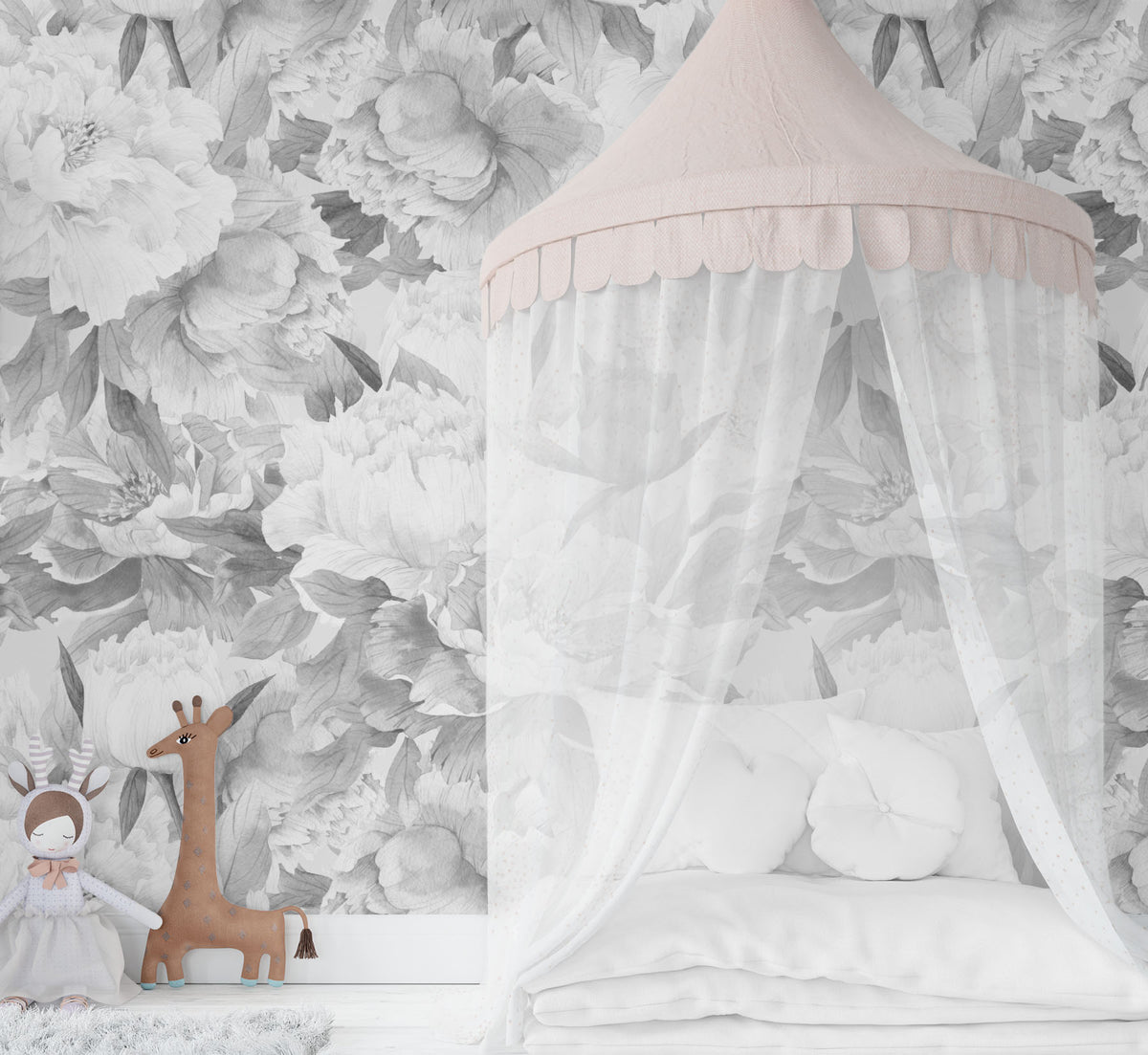 Black & White Peony Wallpaper Mural - Wallpaper - Fable and Fawn