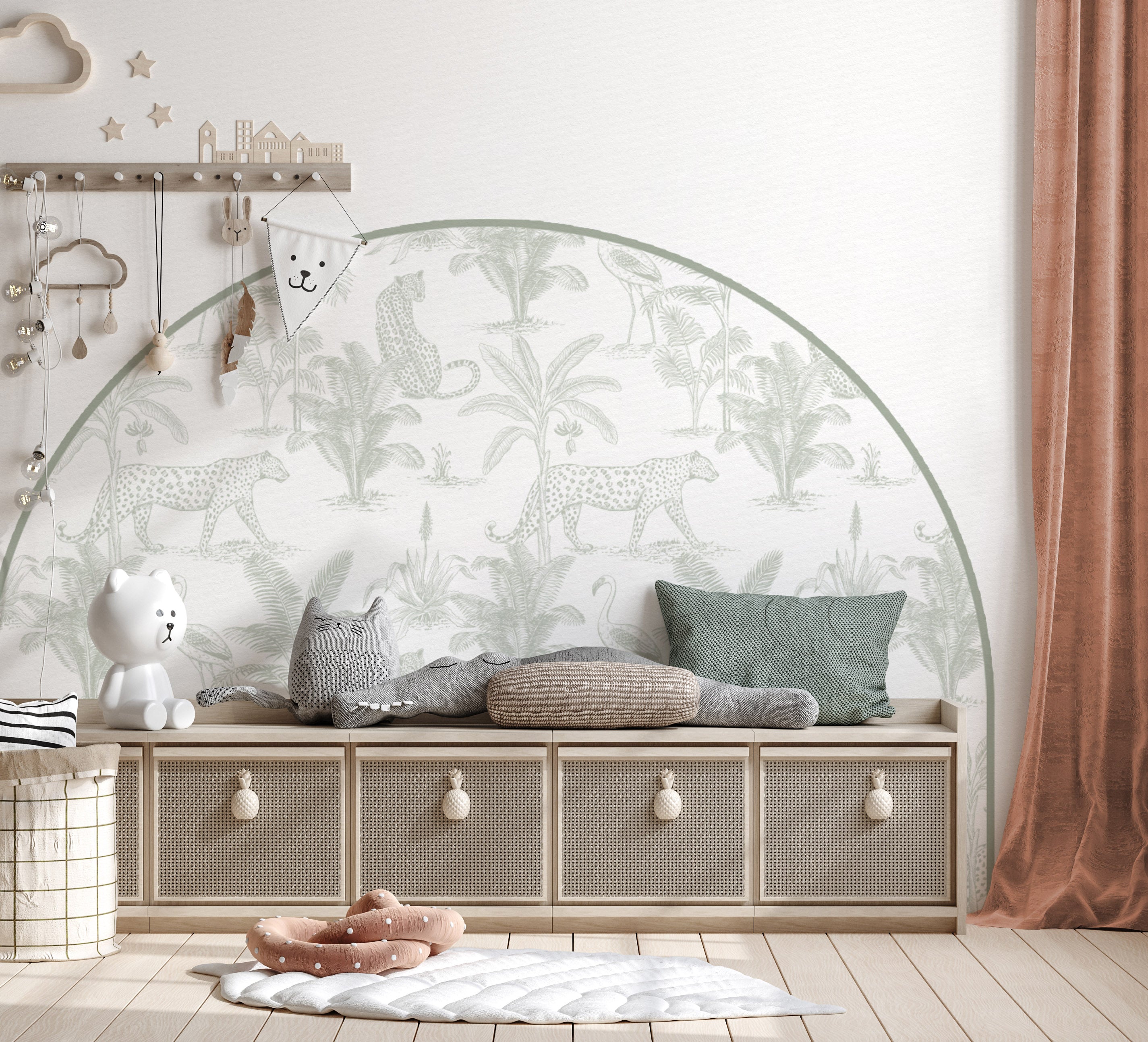 Bedhead Wall Decal - Leopard Safari (Sage) - Wall Decals Australia - Fable and Fawn