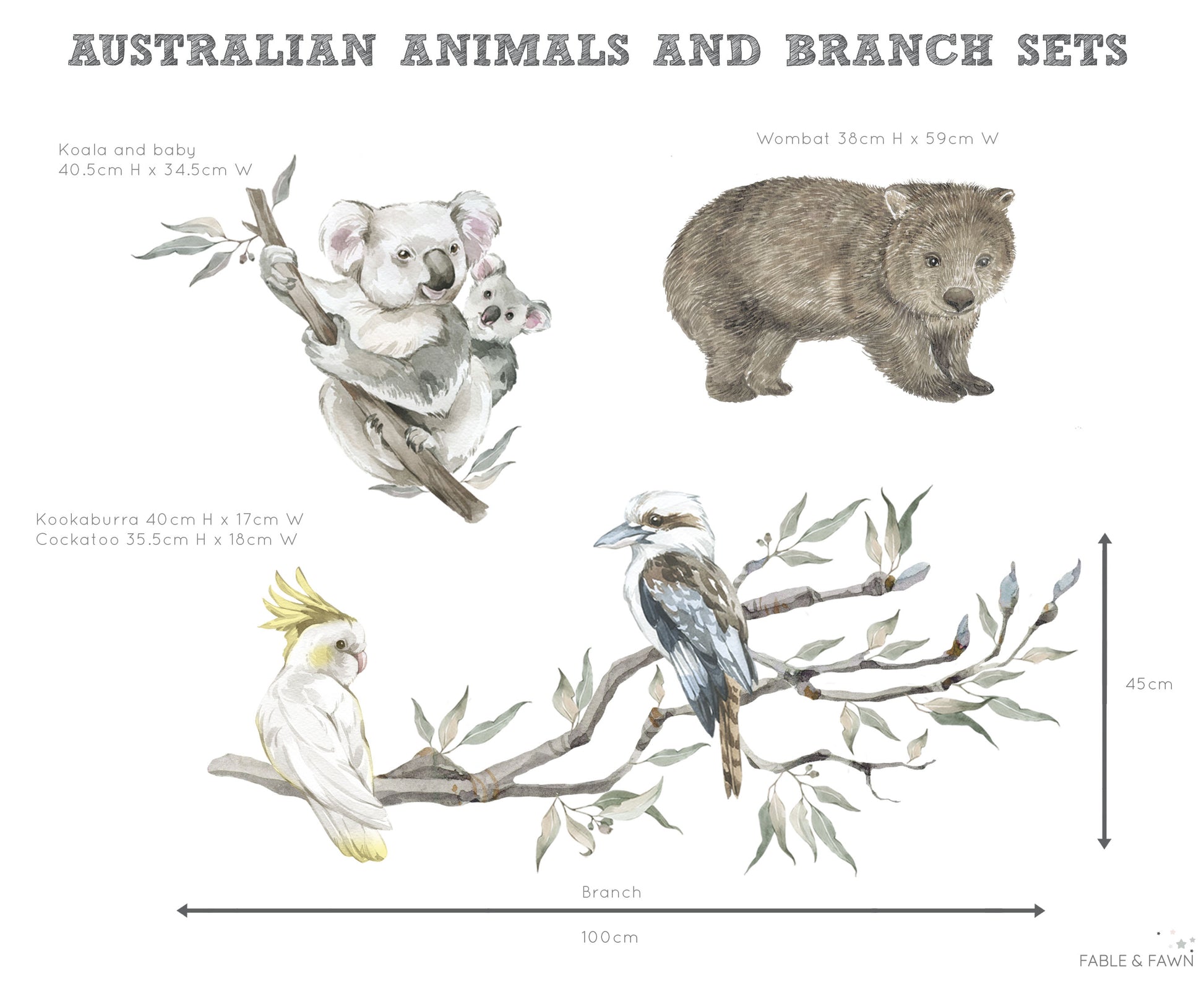 Gum Tree Branch + Animals - Wall Decals Australia - Fable and Fawn 