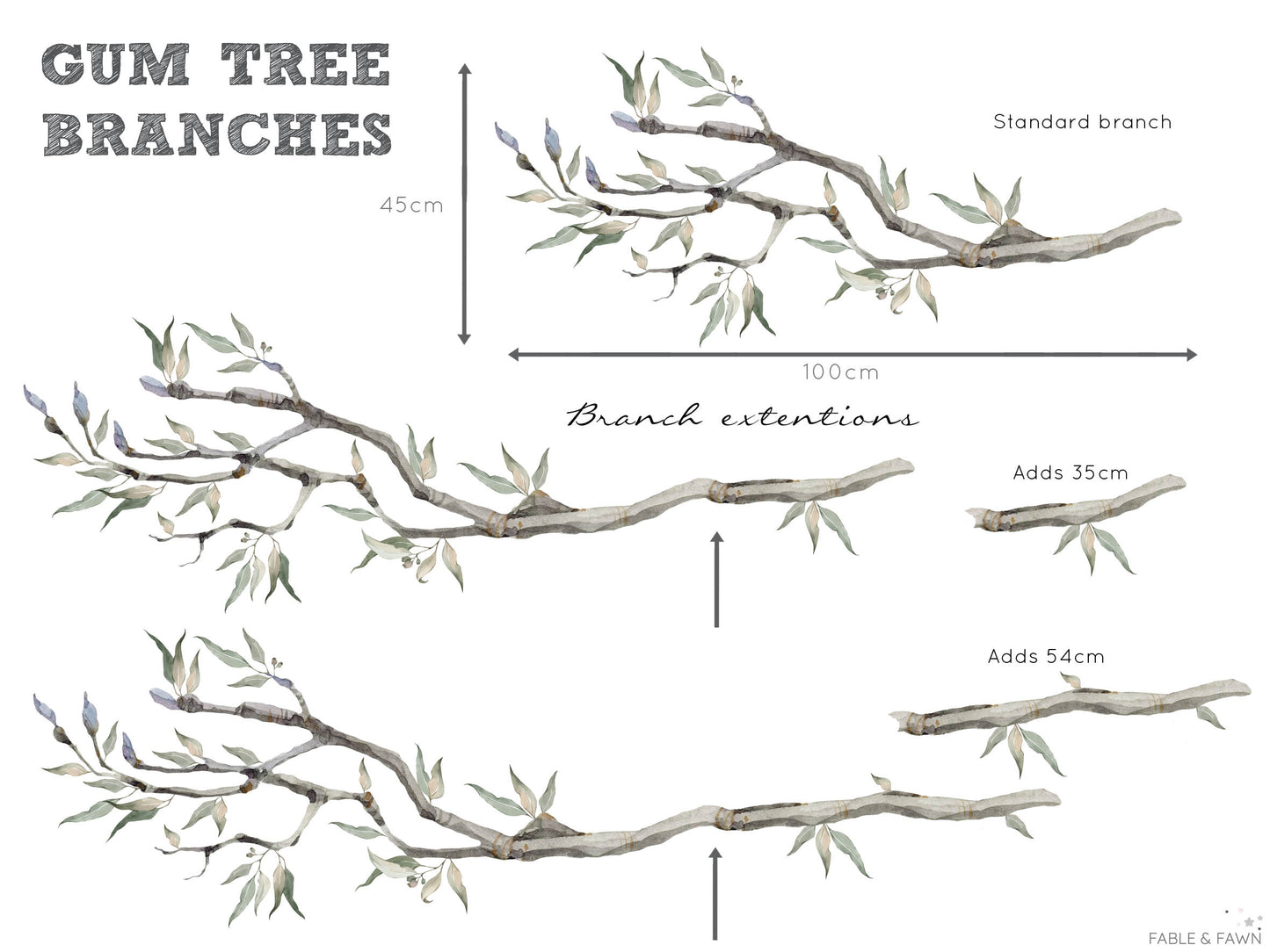 Australian Gum Tree Branch Wall Decal x3 Sizes