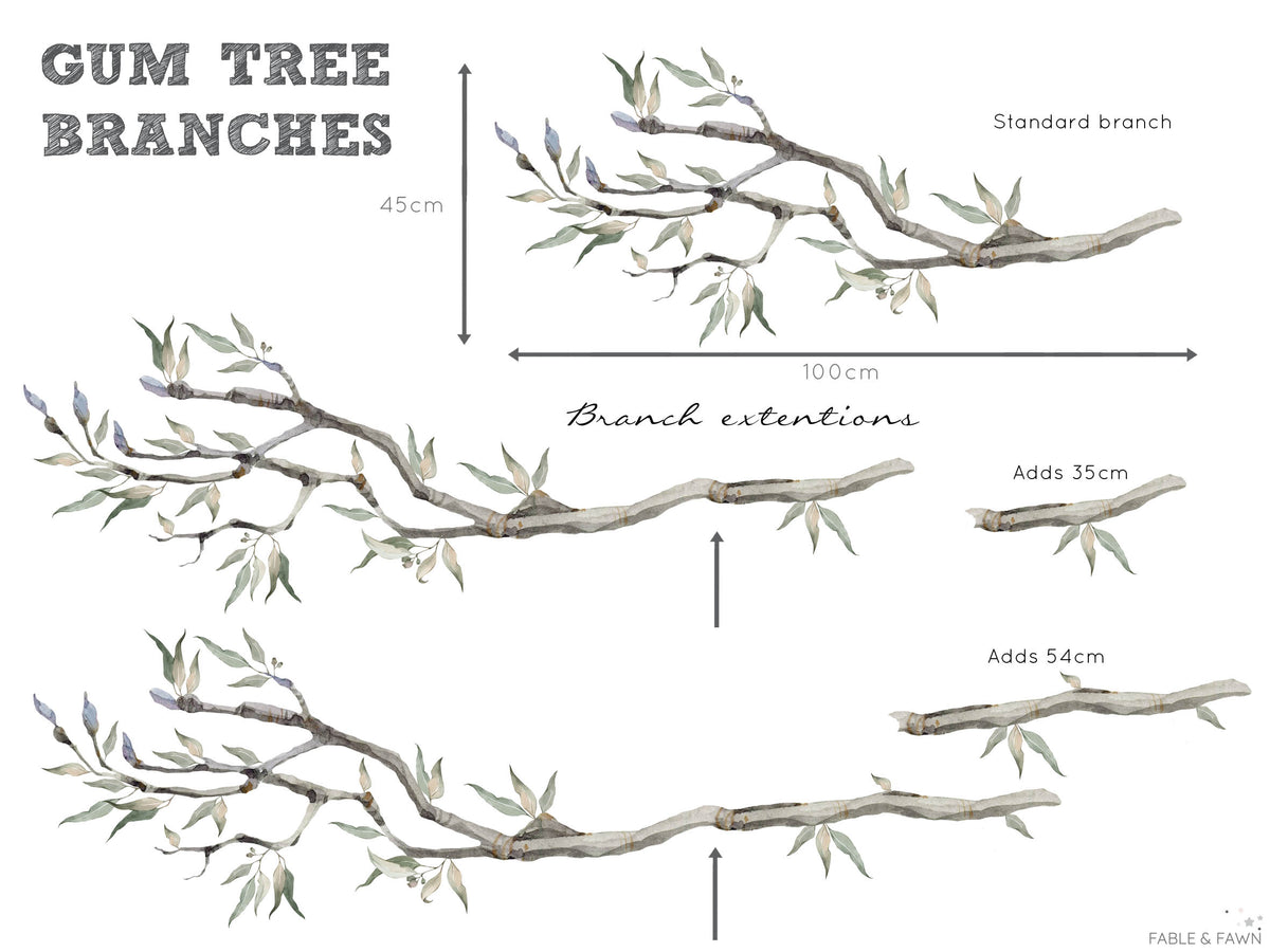 Australian Gum Tree Branch Wall Decal x3 Sizes