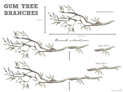 Australian Gum Tree Branch Wall Decal x3 Sizes