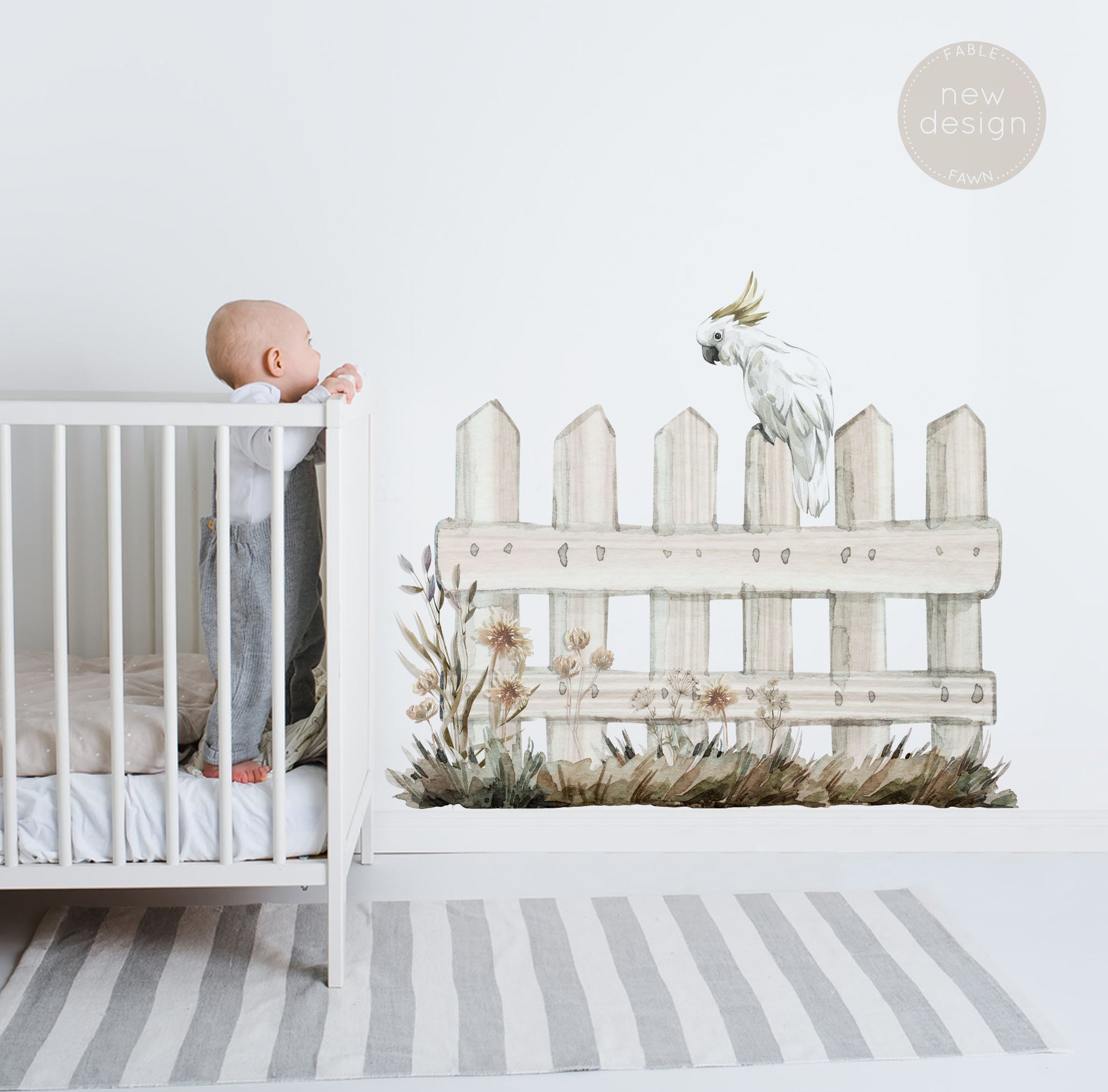 Australian Cockatoo on Fence Wall Decal - Wall Decals - Fable and Fawn 