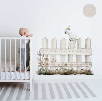 Australian Cockatoo on Fence Wall Decal - Wall Decals - Fable and Fawn 