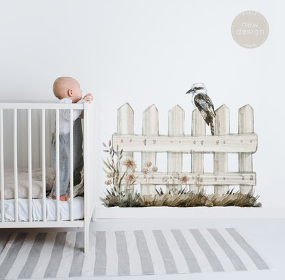 Australian Kookaburra on Fence Wall Decal - Wall Decals - Fable and Fawn 