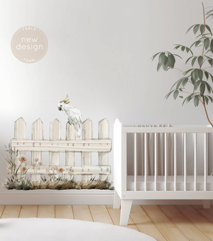 Australian Cockatoo on Fence Wall Decal - Wall Decals - Fable and Fawn 