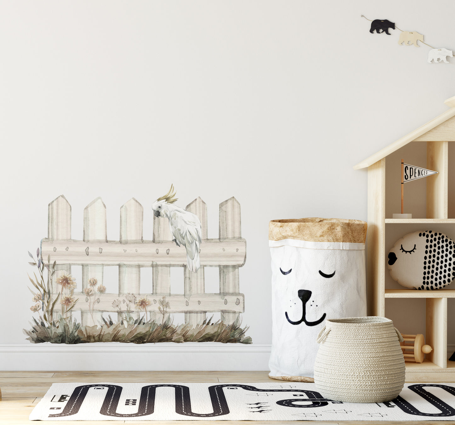 Australian Cockatoo on Fence Wall Decal - Wall Decals - Fable and Fawn 