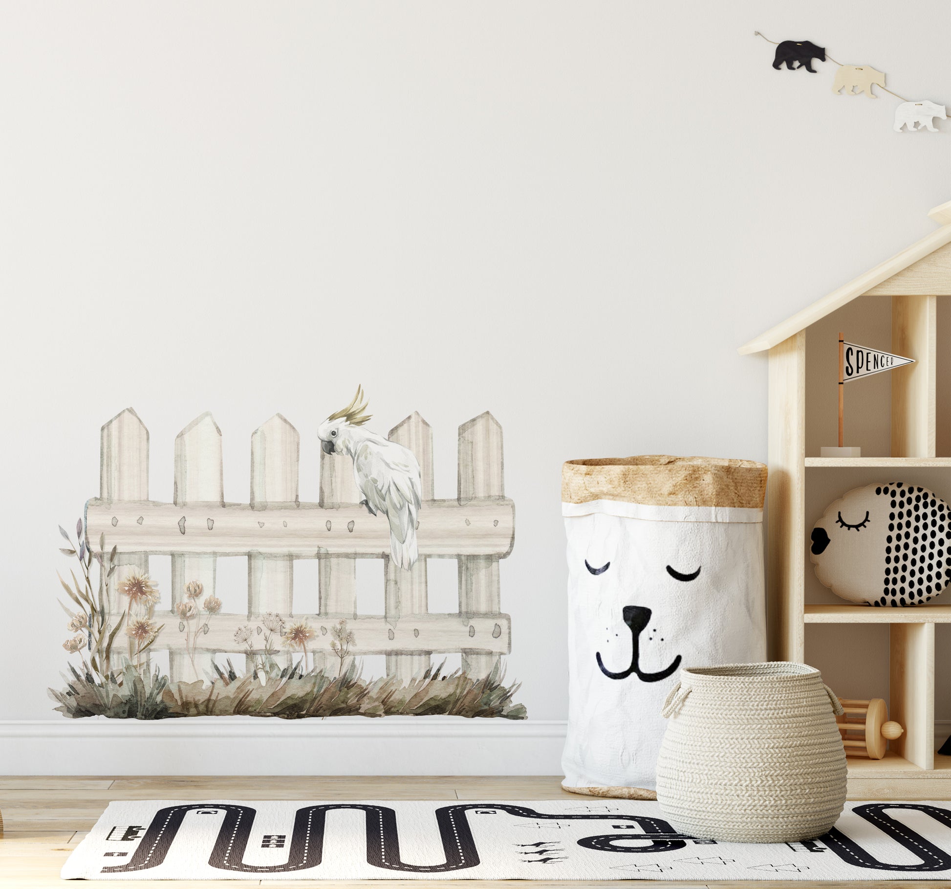 Australian Cockatoo on Fence Wall Decal - Wall Decals - Fable and Fawn 