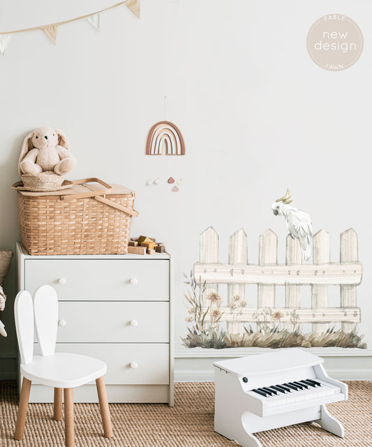 Australian Cockatoo on Fence Wall Decal - Wall Decals - Fable and Fawn 