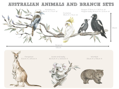 Extended Gum Tree Branch + Animals - Wall Decals Australia - Fable and Fawn