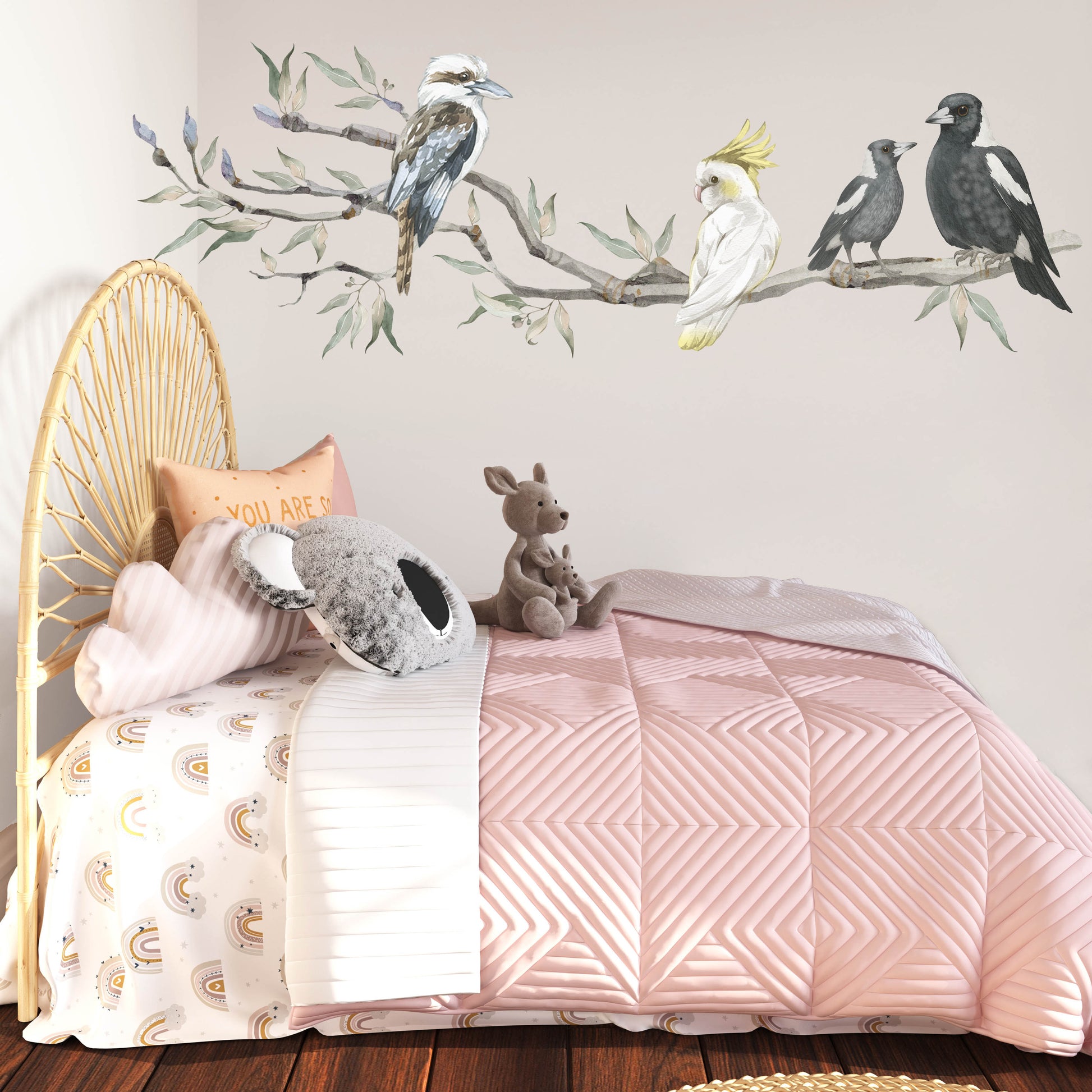 Extended Gum Tree Branch + Animals - Wall Decals Australia - Fable and Fawn 