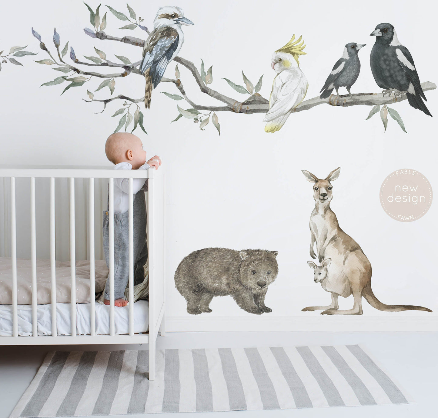 Extended Gum Tree Branch + Animals - Wall Decals Australia - Fable and Fawn 